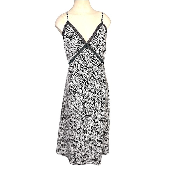 RIVER Island Cream Black Night dress Hearts Prints Lace Flowy Lounge wear Sz 14 - Picture 1 of 12